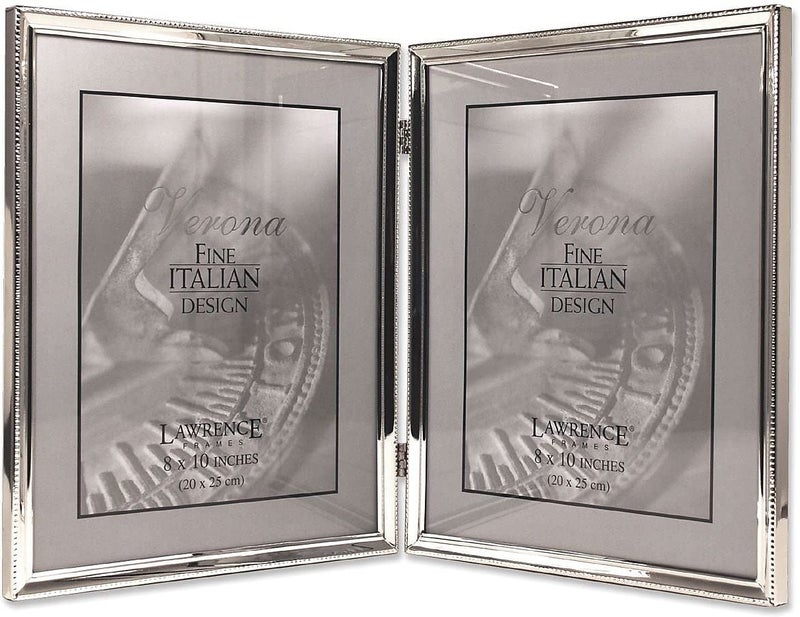 Lawrence Frames Lawrence 11680D 8-Inch x 10-Inch Metal Silver Hinged Double Picture Frame with Beads - Image 1